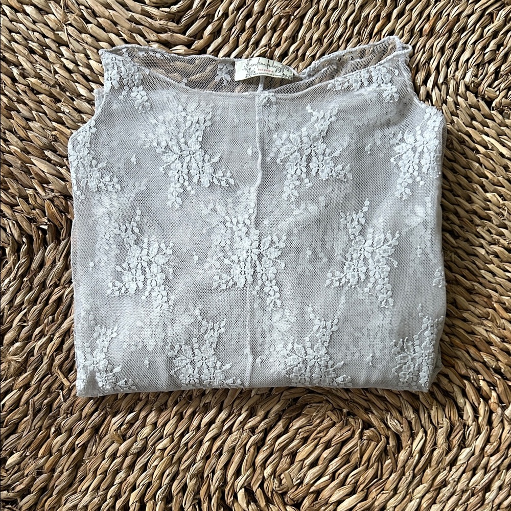 Free People Lady Lux  Floral Lace Blouse - Grey lilac